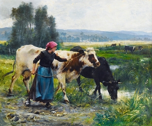 Young Peasant Woman With Two Cows by Julien Dupré [1851–1910]